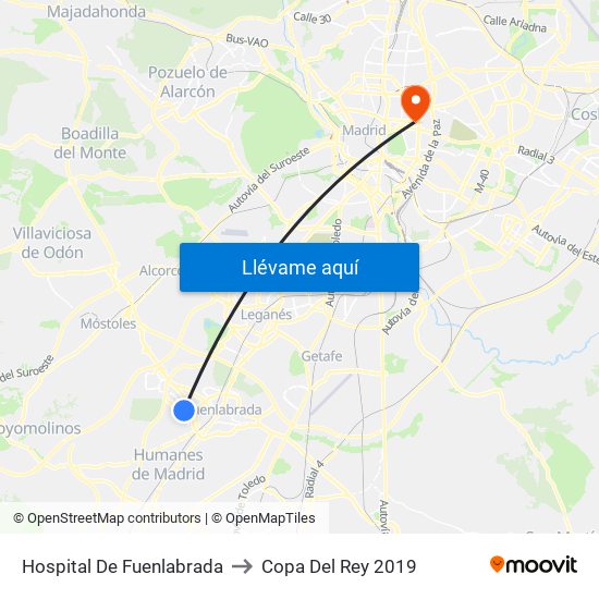 Hospital De Fuenlabrada to Copa Del Rey 2019 map