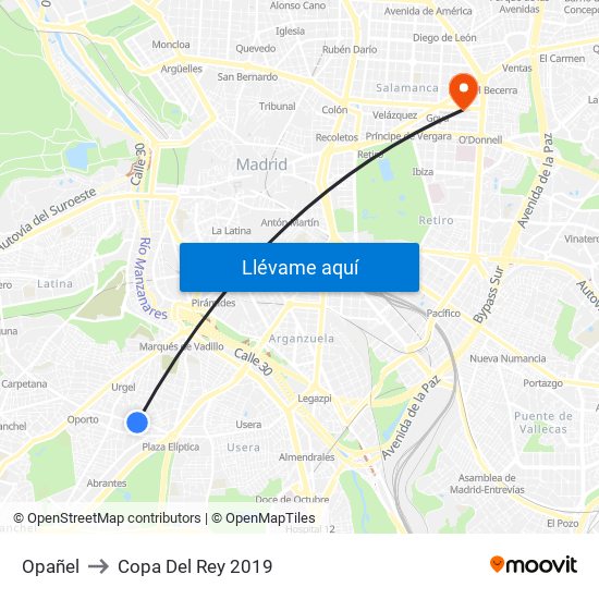 Opañel to Copa Del Rey 2019 map