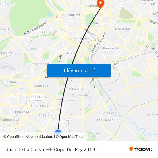 Juan De La Cierva to Copa Del Rey 2019 map