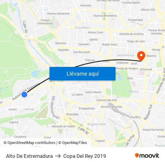 Alto De Extremadura to Copa Del Rey 2019 map