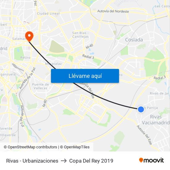 Rivas - Urbanizaciones to Copa Del Rey 2019 map