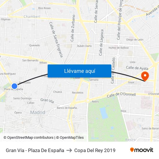 Gran Vía - Plaza De España to Copa Del Rey 2019 map