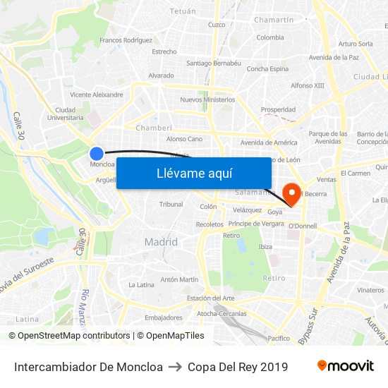 Intercambiador De Moncloa to Copa Del Rey 2019 map