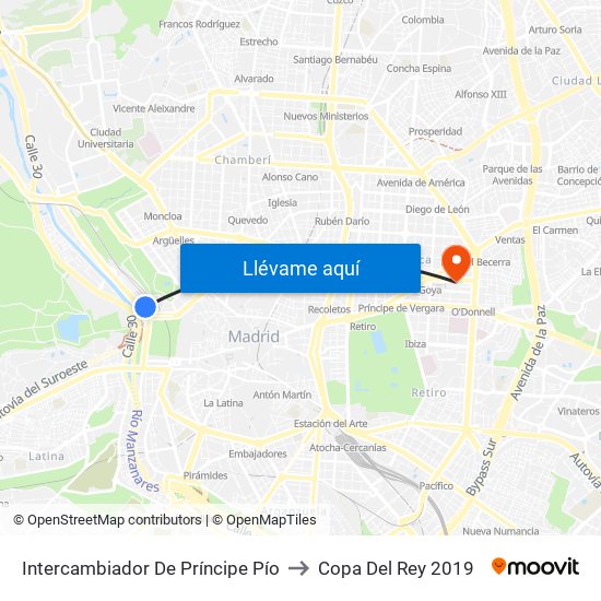 Intercambiador De Príncipe Pío to Copa Del Rey 2019 map