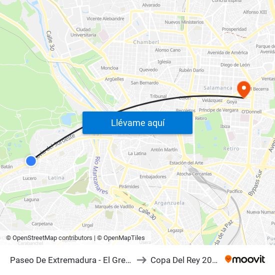 Paseo De Extremadura - El Greco to Copa Del Rey 2019 map