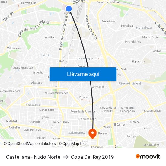 Castellana - Nudo Norte to Copa Del Rey 2019 map