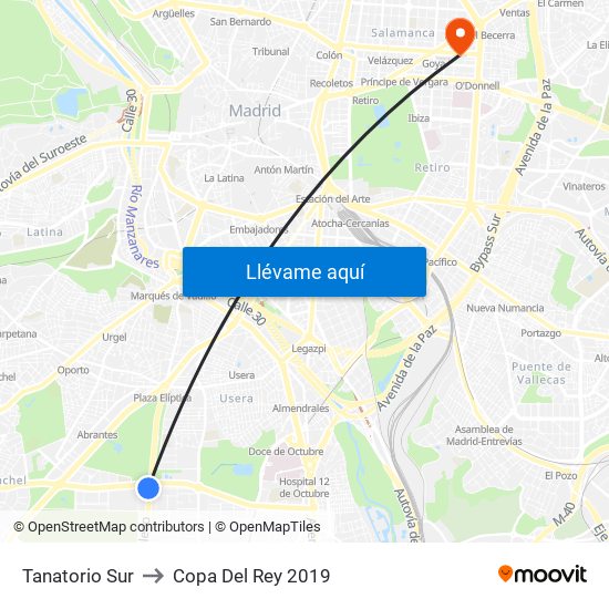 Tanatorio Sur to Copa Del Rey 2019 map