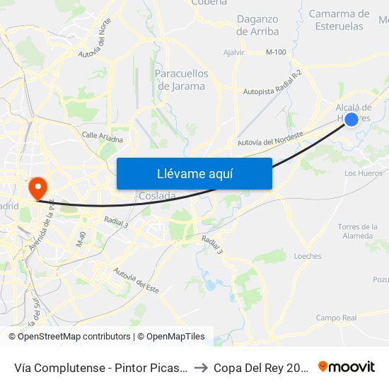Vía Complutense - Pintor Picasso to Copa Del Rey 2019 map