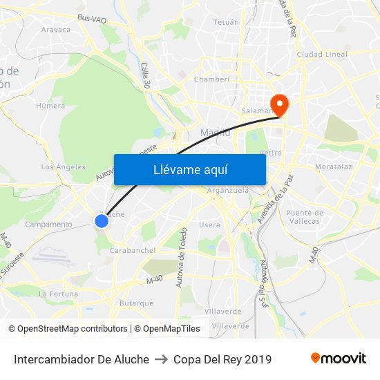 Intercambiador De Aluche to Copa Del Rey 2019 map