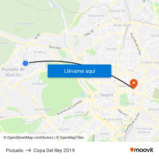 Pozuelo to Copa Del Rey 2019 map