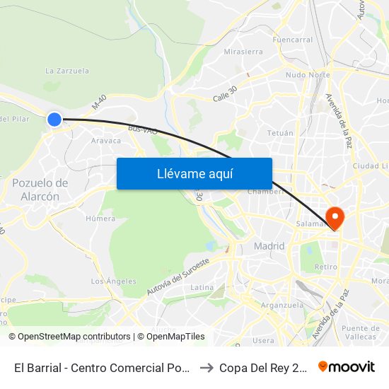 El Barrial - Centro Comercial Pozuelo to Copa Del Rey 2019 map