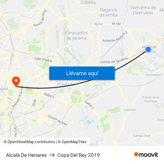 Alcalá De Henares to Copa Del Rey 2019 map