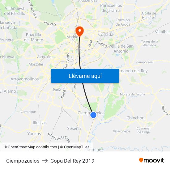 Ciempozuelos to Copa Del Rey 2019 map