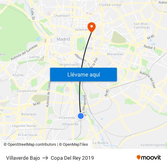 Villaverde Bajo to Copa Del Rey 2019 map