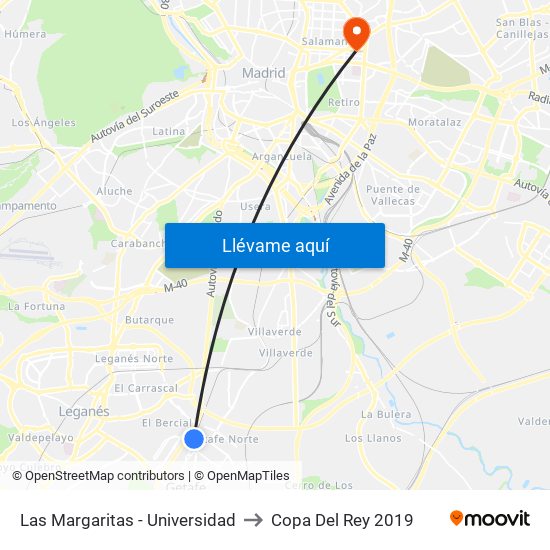 Las Margaritas - Universidad to Copa Del Rey 2019 map