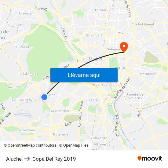 Aluche to Copa Del Rey 2019 map