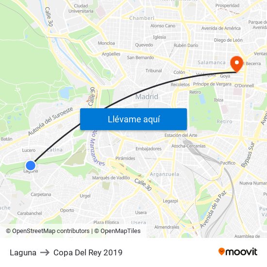 Laguna to Copa Del Rey 2019 map