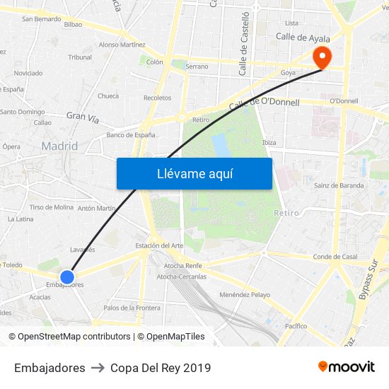 Embajadores to Copa Del Rey 2019 map