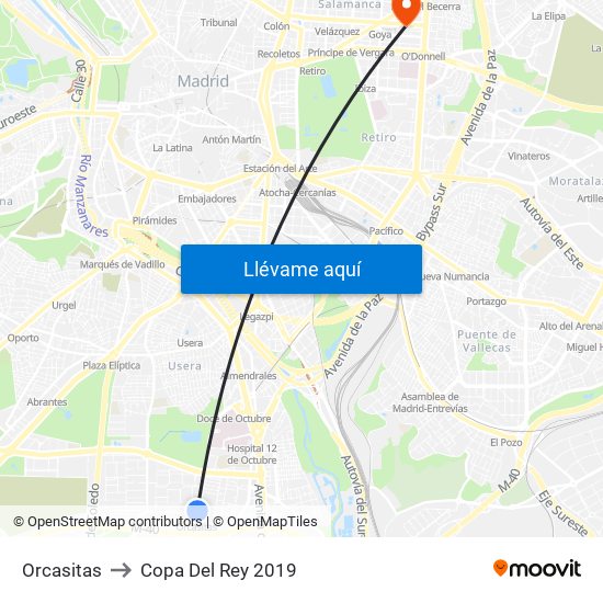 Orcasitas to Copa Del Rey 2019 map