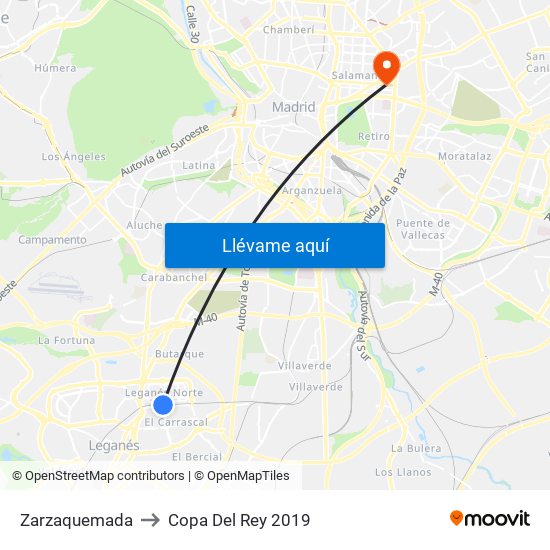 Zarzaquemada to Copa Del Rey 2019 map