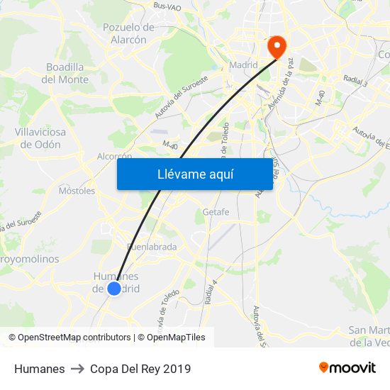 Humanes to Copa Del Rey 2019 map