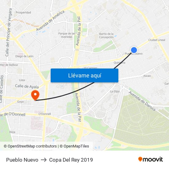 Pueblo Nuevo to Copa Del Rey 2019 map