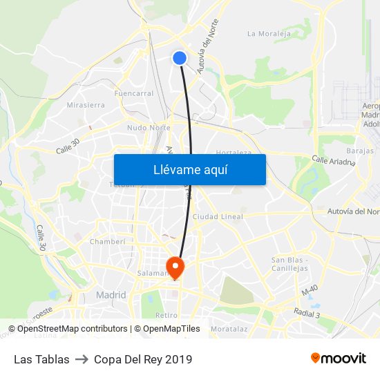 Las Tablas to Copa Del Rey 2019 map