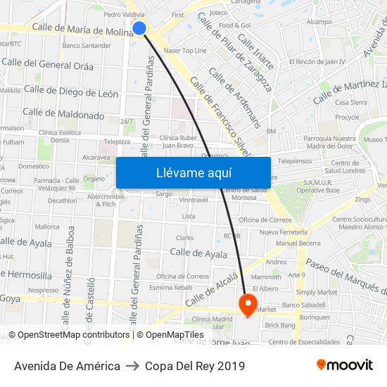 Avenida De América to Copa Del Rey 2019 map