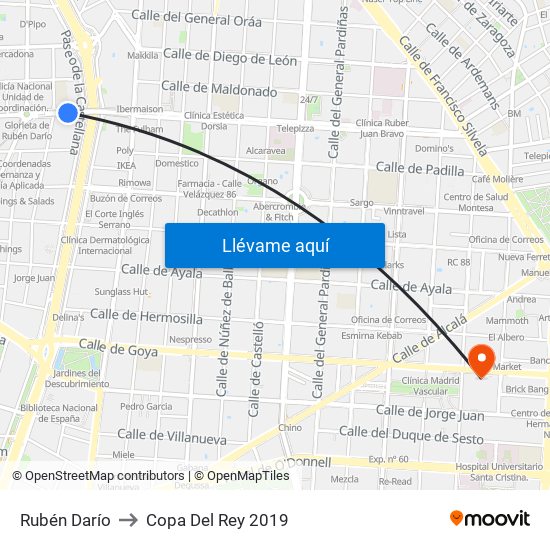 Rubén Darío to Copa Del Rey 2019 map