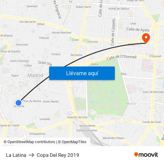 La Latina to Copa Del Rey 2019 map