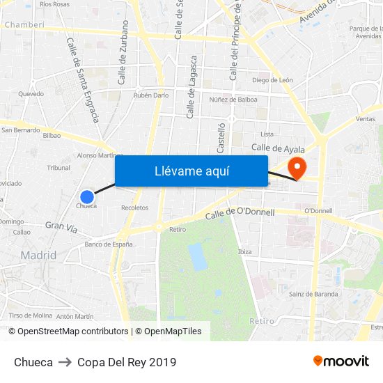 Chueca to Copa Del Rey 2019 map