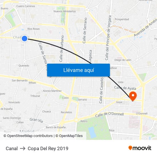 Canal to Copa Del Rey 2019 map