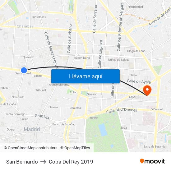 San Bernardo to Copa Del Rey 2019 map