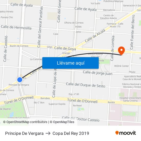Príncipe De Vergara to Copa Del Rey 2019 map