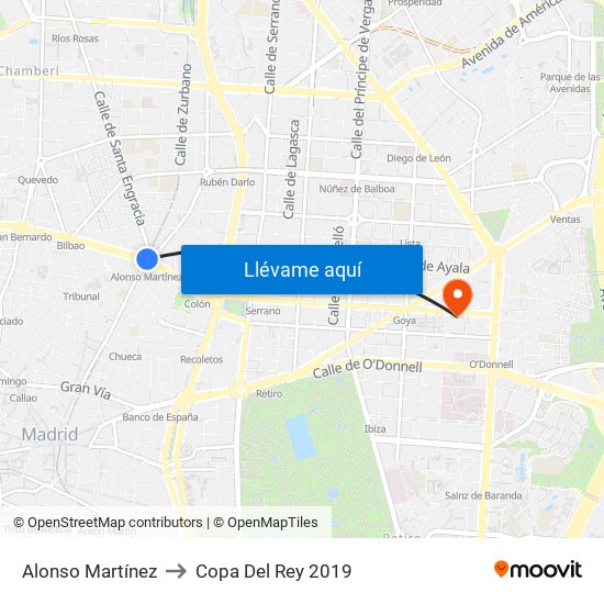 Alonso Martínez to Copa Del Rey 2019 map