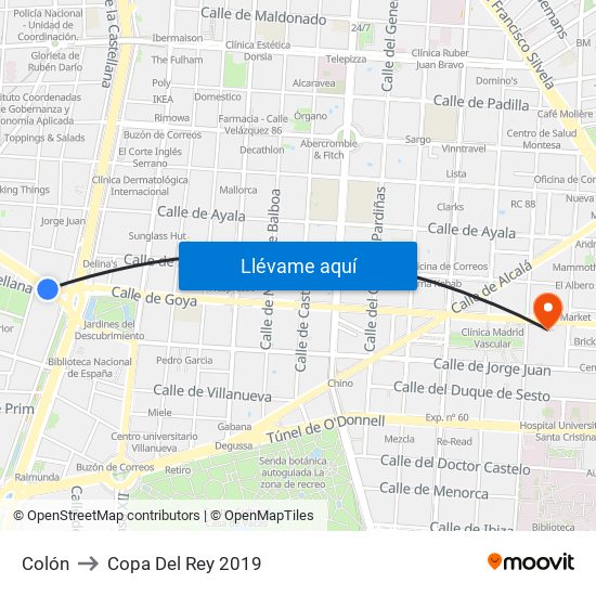 Colón to Copa Del Rey 2019 map
