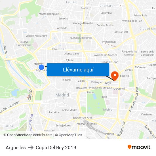 Argüelles to Copa Del Rey 2019 map