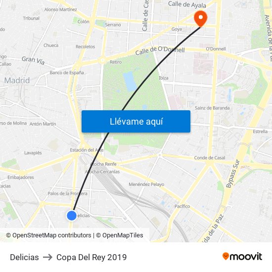 Delicias to Copa Del Rey 2019 map