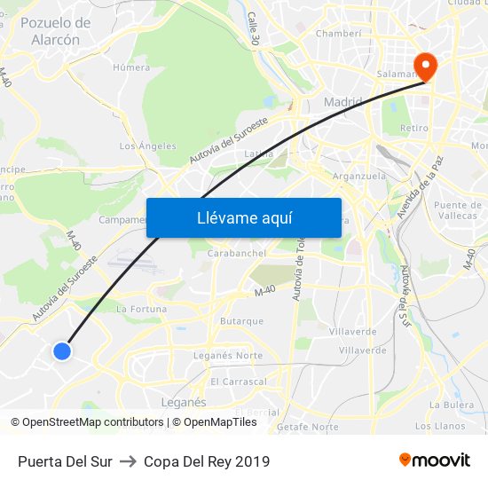 Puerta Del Sur to Copa Del Rey 2019 map