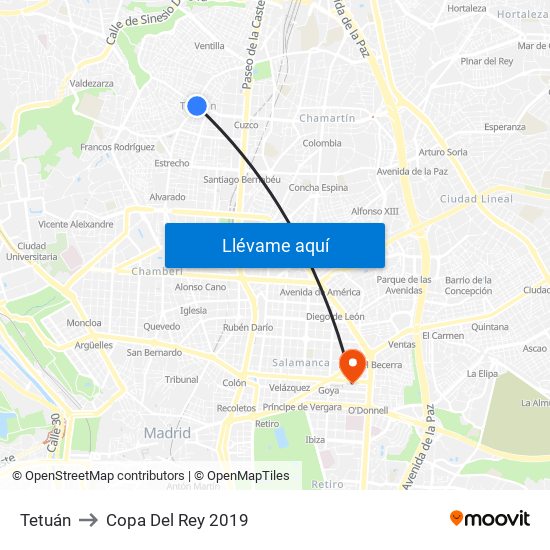 Tetuán to Copa Del Rey 2019 map