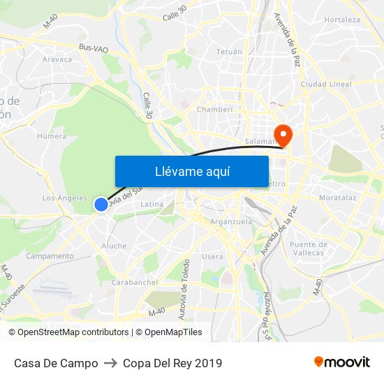 Casa De Campo to Copa Del Rey 2019 map