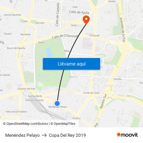Menéndez Pelayo to Copa Del Rey 2019 map