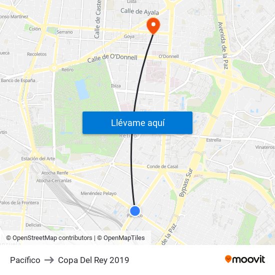 Pacífico to Copa Del Rey 2019 map
