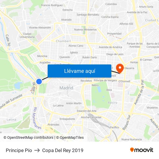 Príncipe Pío to Copa Del Rey 2019 map