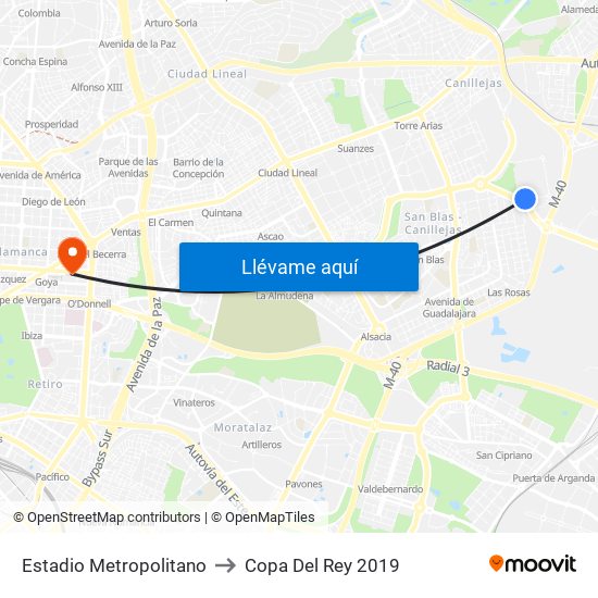 Estadio Metropolitano to Copa Del Rey 2019 map