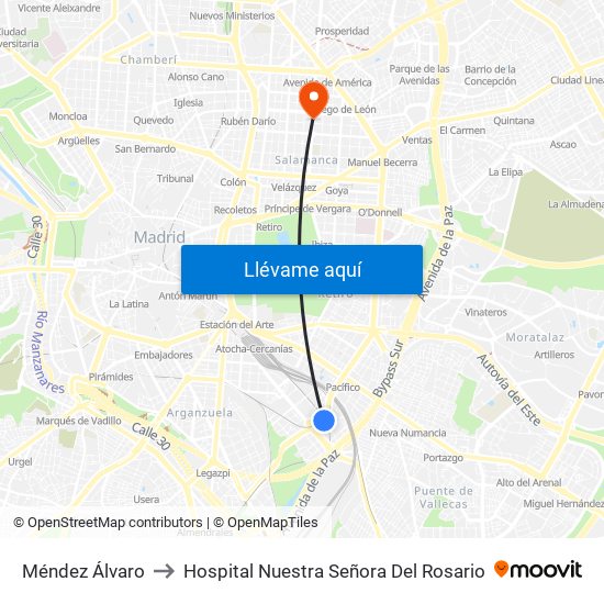 Méndez Álvaro to Hospital Nuestra Señora Del Rosario map