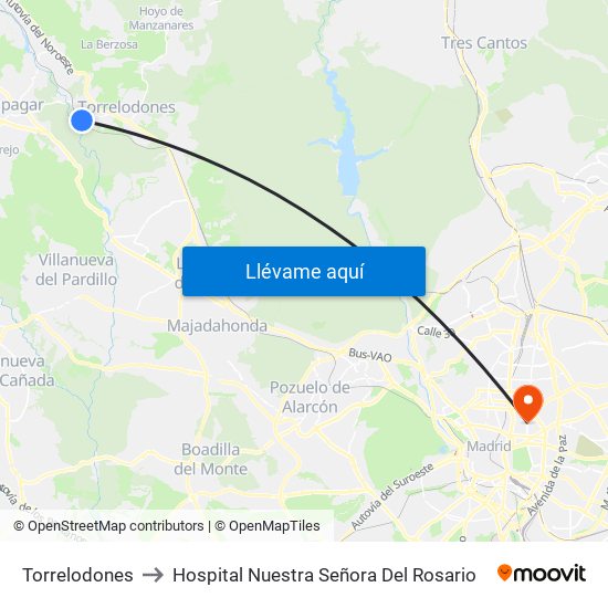 Torrelodones to Hospital Nuestra Señora Del Rosario map