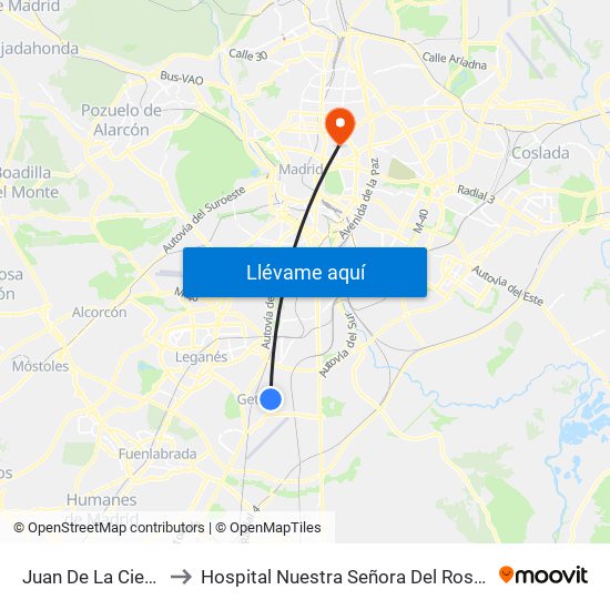Juan De La Cierva to Hospital Nuestra Señora Del Rosario map