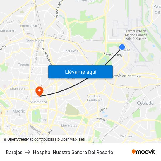 Barajas to Hospital Nuestra Señora Del Rosario map