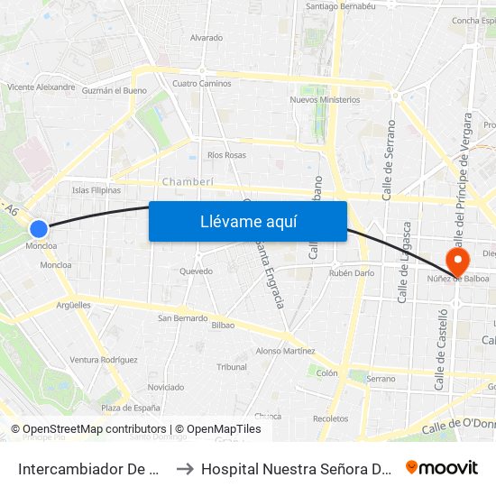 Intercambiador De Moncloa to Hospital Nuestra Señora Del Rosario map